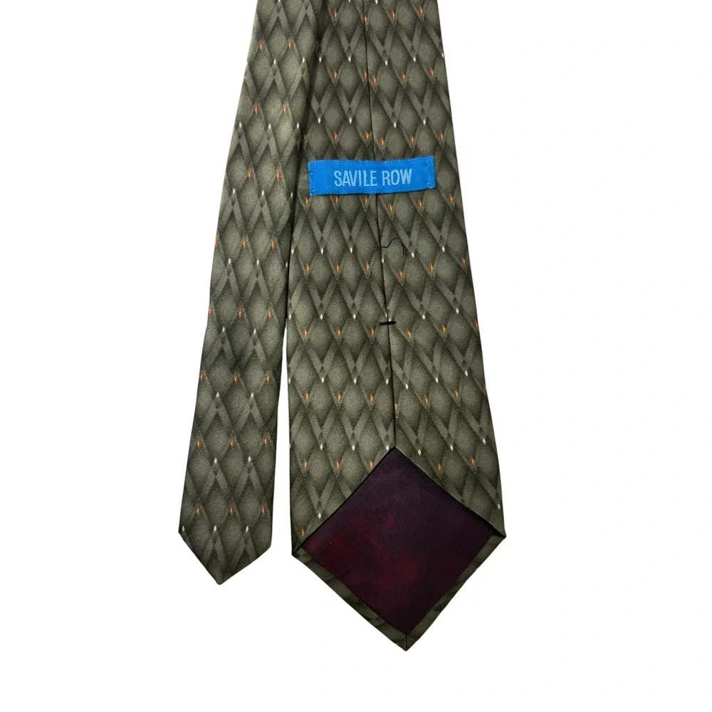 Savile Row Necktie Mens Olive Green‎ Diamond Geometric Silk Professional Classic